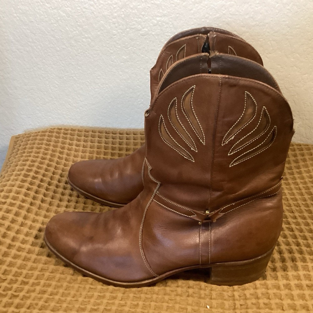 Vtg Womens Sz 11 D Brown Florsheim Designer Collection Western Ankle Boots